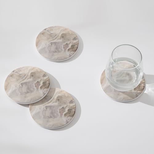 Set of 6 Abstract Marble Coasters with Holder (6 Count)