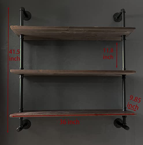 Industrial Pipe Wall Shelves Pipe Shelving with Real Wood Plank 36 Inches