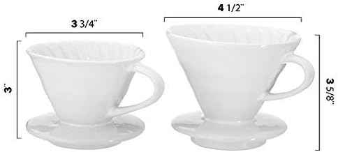 Pour Over Coffee Dripper - Ceramic Slow Brewing Accessories for Home, Cafe, Restaurants - Easy Manual Brew Maker Gift - Strong Flavor Brewer - V02 Paper Cone Filters - White, 2 Cup