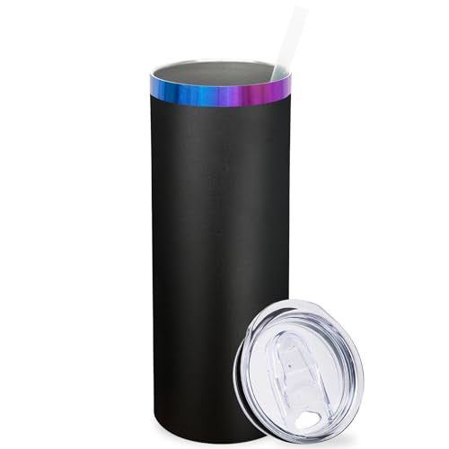 20 oz Skinny Tumblers Bulk with Lids and Straws Black