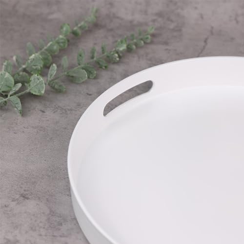 Round White Decorative Serving Tray with Handles