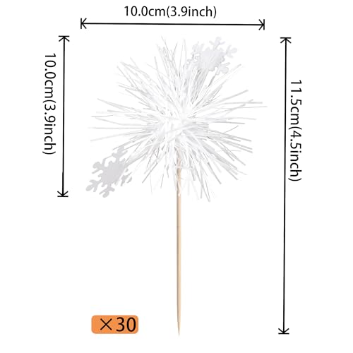 30 PCS Foil Firework Cupcake Toppers Snowflake Cupcake Picks Birthday Cupcake Toppers Sparkle Tinsel Flower Drink Stirrers Cocktail Fruit Toothpicks for Baby Shower Birthday Party Cake Decor Supplies (30 Count)