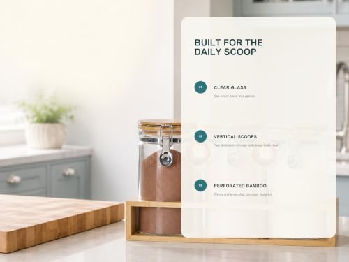 Glass Protein Powder Jars Set with Spoons & Rack (3 Count)