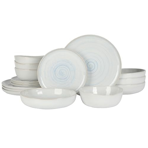 Auckland Blue Swirl Stoneware Reactive Glaze 16 Piece