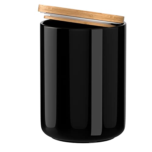 White Ceramic 1050mL 4 cup Food Storage Canister with Airtight Bamboo Lid and Silicone Seal Container for Counter