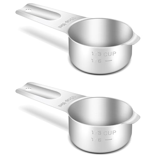 2PCS 1/3CUP (80ML, 2.6OZ) Measuring Cup, 18/8(304) Stainless Steel (2 Count)