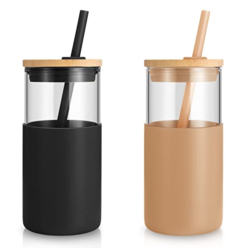 16 oz Glass Tumbler with Lids and Straws