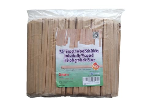 7.5 Inch 1.8mm Individually Wrapped Wooden Coffee Stirrers (500 Count)