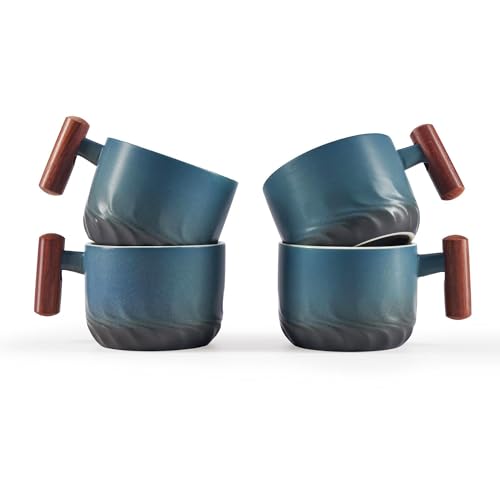 6oz Ceramic Espresso Cups with Wooden Handle (4 Count)