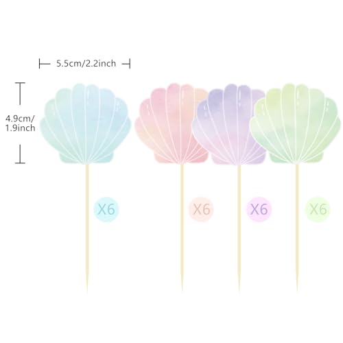 24 Pcs Mermaid Seashell Cupcake Toppers (24 Count)