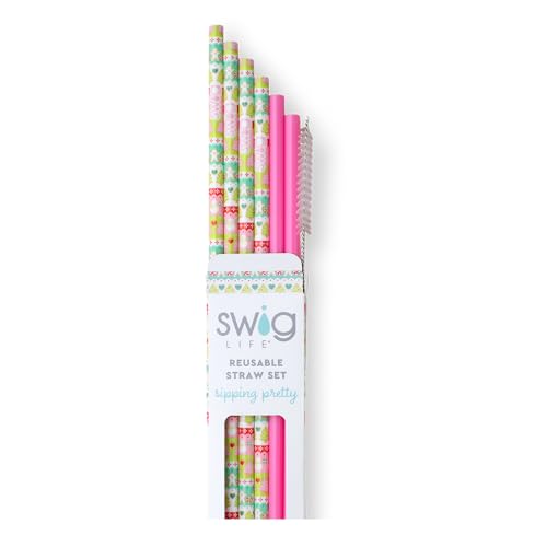 Pack of 6 Reusable Plastic Straws with Cleaning Brush (6 Count)