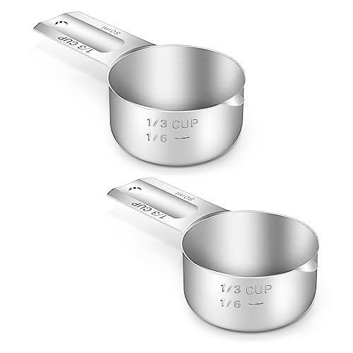 2PCS 1/3CUP(80ml, 2.7oz) Measuring Cup, 18/8 Stainless Steel Measure Scoop (2 Count)