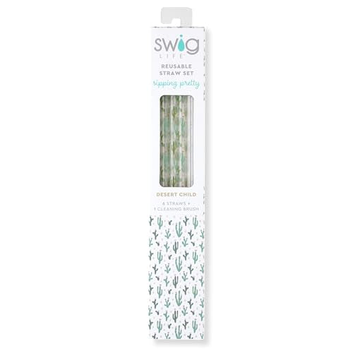 Pack of 6 Reusable Plastic Straws with Cleaning Brush (6 Count)