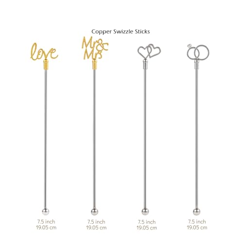 4Pcs Cocktail Stirrers Swizzle Sticks Stainless Steel 7.3" Coffee Stir Sticks with Gold Mr & Mrs