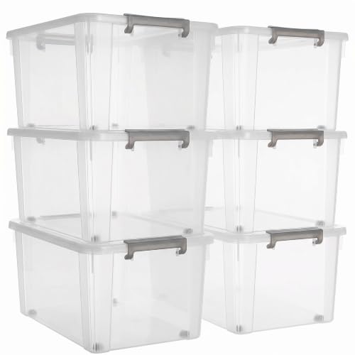 6 Packs 58.1 QT Plastic Storage Bins with Lids Large Stackable Storage Containers for Organizing Clear Storage Box for Garage (6 Count)