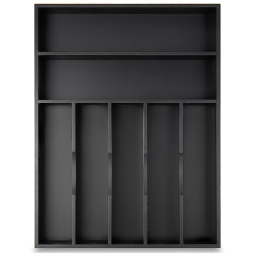 Bamboo Silverware Holder Drawer Utensil Organizer with 7 Slots Black
