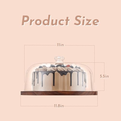 Acacia Wood Cake Stand with Acrylic Dome Lid