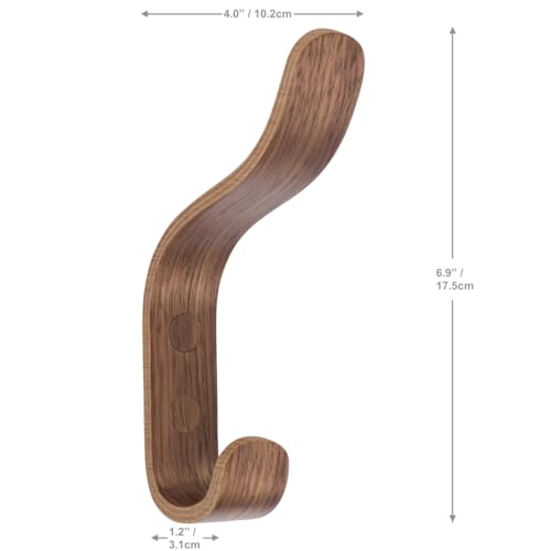 Plywood Wall Hooks Set of 4 Wood Coat Hooks Hanging Clothes Hats Robes Towels Wooden (4 Count)