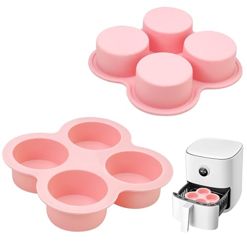 Air Fryer Egg Bite Molds 2 Pack Silicone 4 Cup Non Stick Pink (2 Count)