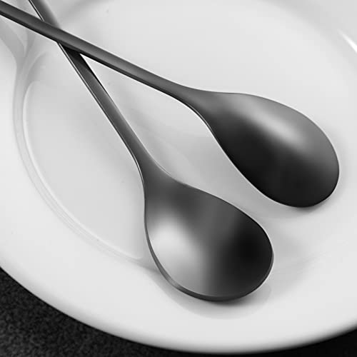 6 Piece Elegant Black Leaf Long Handle Teaspoons (6 Count)