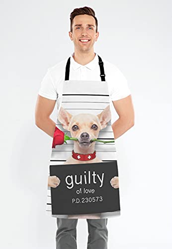 Cute Chihuahua Dog with Rose Bib Apron with Adjustable Neck for Men Women
