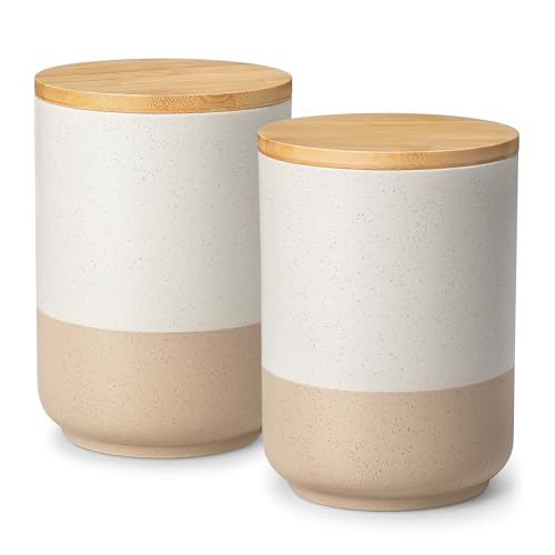 Sabine Large Ceramic Canister Set with Airtight Wood Lids (2 Count)