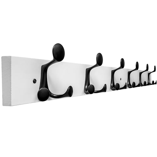 36 Inch White Wood Coat Rack Wall Mount with 6 Triple Hooks