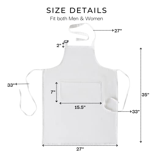 Bulk Apron for Women Men with Pockets Cotton Kitchen Cooking Long Chef Aprons White 35x27 Inches Pack of 10 (10 Count)