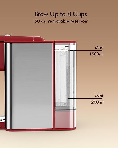 3-in-1 Single Serve Coffee Maker, Quick Brew for Coffee Pods, Ground Coffee, & Loose Tea, 6-12oz Cup Sizes, 50oz Removable Water Tank, 1150W, Compact & Efficient, Red