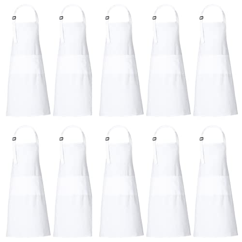 Bulk Apron for Women Men with Pockets Cotton Kitchen Cooking Long Chef Aprons White 35x27 Inches Pack of 10 (10 Count)