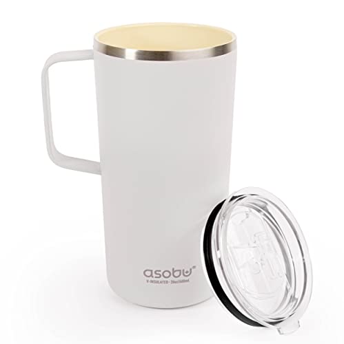 Tower Mug Ceramic Inner Coated Insulated Stainless Steel Cup for Pure Tasting Coffee with Easy Hold Handle and Tritan Lid Fits Standard Cup Holders 20 Ounce Travel Mug