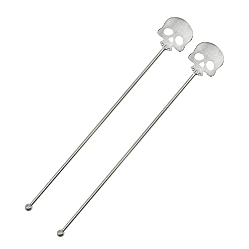 2Pcs 8.7inch Skull Swizzle Sticks Stainless Steel Coffee Stirrers