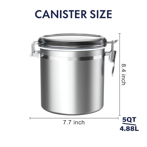 165oz Stainless Steel Airtight Canister for Kitchen with Clear Lid