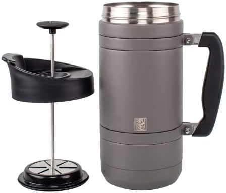 Basecamp Coffee Press - Double Wall Vacuum Insulated Stainless Steel - Bru-Stop Technology, No Grounds in Coffee, No Spill Lid (Storm Gray, 48 fl.oz) - Blissbrew