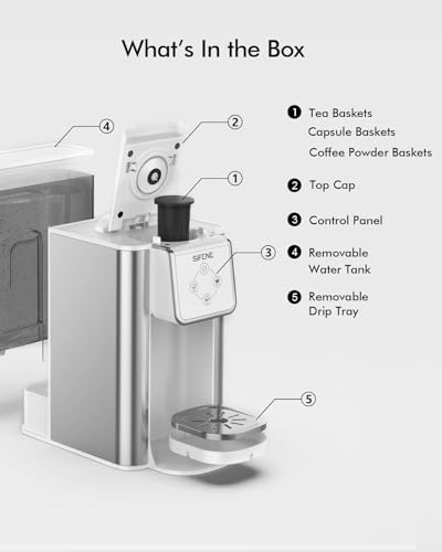 3-in-1 Single Serve Drip Coffee Machine, Compact K-Cup/K-Pod Compatible Brewer for Ground Coffee & Tea, 50oz Removable Water Reservoir, Multiple Brew Sizes, Auto Shut-Off