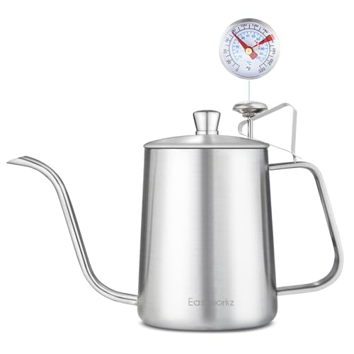 Gage Gooseneck Pour Over Coffee Kettle 20 oz with Thermometer Stainless Steel Hand Drip Coffee Pot With Long Narrow Spout
