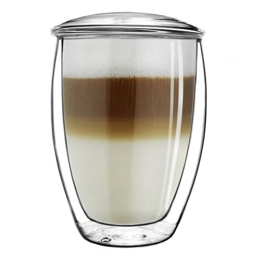 Double Walled Tea Glass with Stainless Steel Filter and Glass Lid