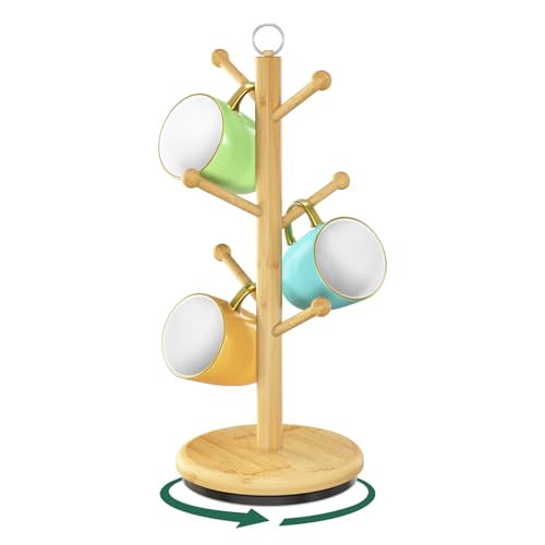 Mug Holder Tree Bamboo 360° Rotating Coffee Cup Display Rack
