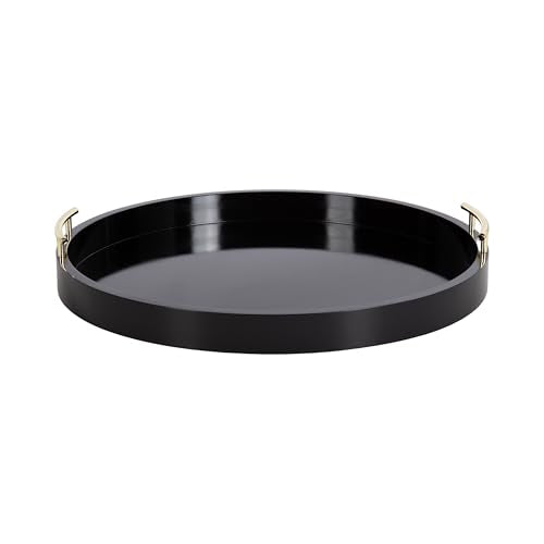 Lipton Modern Round Ottoman Tray; 22 Inch Diameter; Black and Gold; Decorative Circle Coffee Table Tray for Living Room Decor or Large Serving Tray