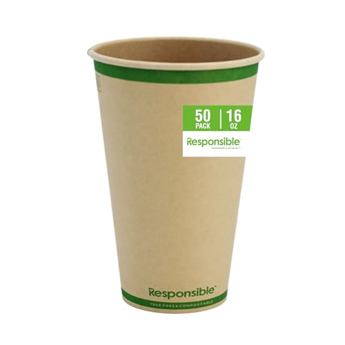 Certified Compostable 16 oz Paper Cups (50 Count)