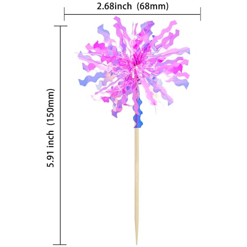 20Pcs Foil Firework Cupcake Toppers Happy Birthday Cake Toppers Sparkle Tinsel Flower Drink Stirrers Cocktail Food Fruit Toothpicks for Valentine's Day Party Supplies Rose Red (20 Count)