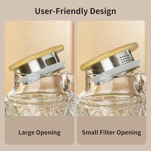 2 PACK Glass Pitcher with Bamboo Lid