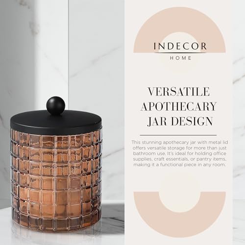Amber Colored Tranlucent Apothecary Etched Geometric Grid Glass Jar W