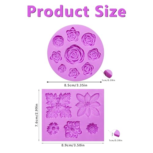 Rose Chocolate Mold Flower Molds Silicone for Cupcake Topper Candy Cookie Clay Crafting Projects Set of 2