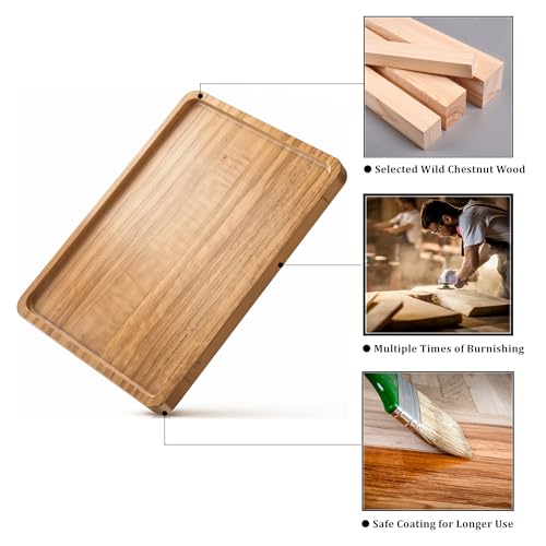 Wood Tray for Coffee Tea Extra Large Wooden Serving Tray for Food Fruit Snack Decorative Serving Platter