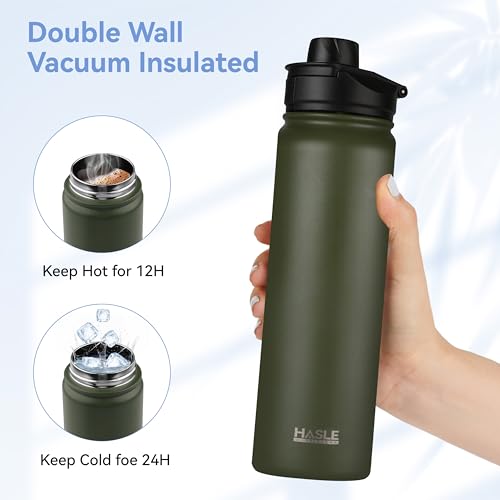 Insulated Water Bottle 22 oz Double Wall Stainless Steel Water Bottle Wide Mouth with Straw Lid & Spout Lid Keeps Cold or Hot