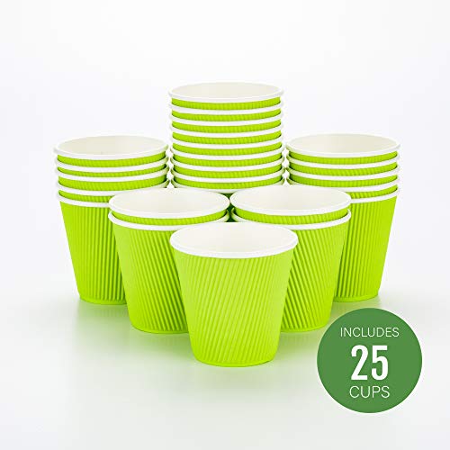 Ripple Wall Coffee Cups 25 Count 8 Ounce Insulated Eco Green Paper Cups