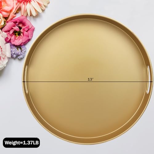 Round Gold Decorative Serving Tray with Handles