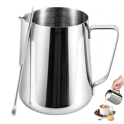 32oz Stainless Steel Milk Frothing Pitcher with Measurement Marks & Art Pen