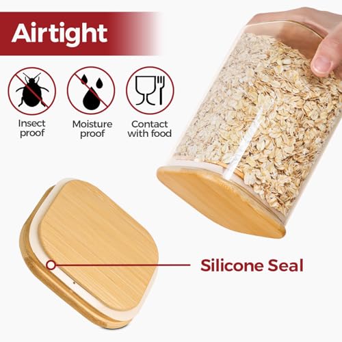 Glass Pantry Storage Containers with Bamboo Lids 1Qt 4 Pack Square (4 Count)
